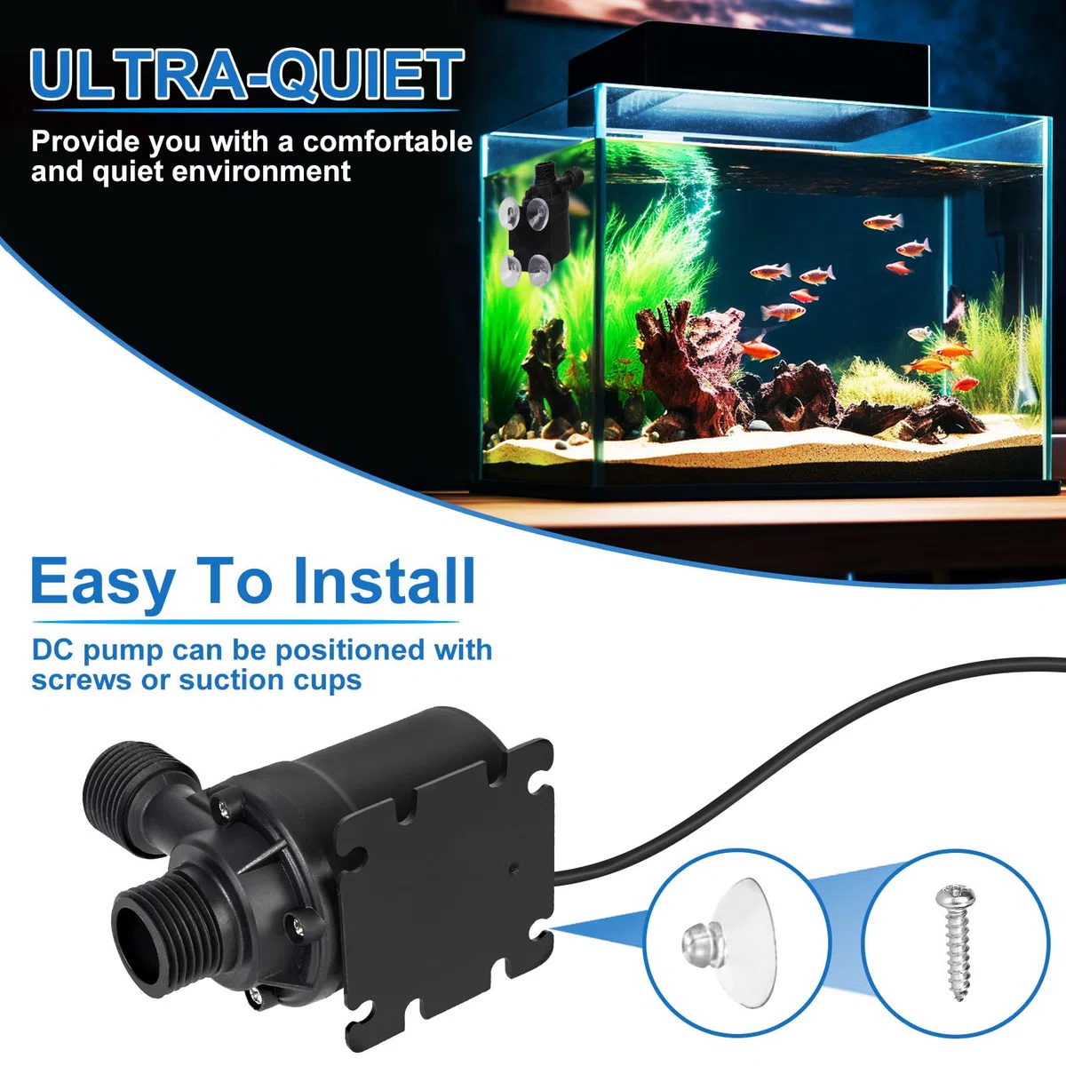 Mini Pompa Acqua 12V, Pompa Acquario 800L/H 5M, DC 12V Pompe per Acquario, Ultra Silenzioso, per Acquario, Stagno, Fontana, Idroponica di Circolazione