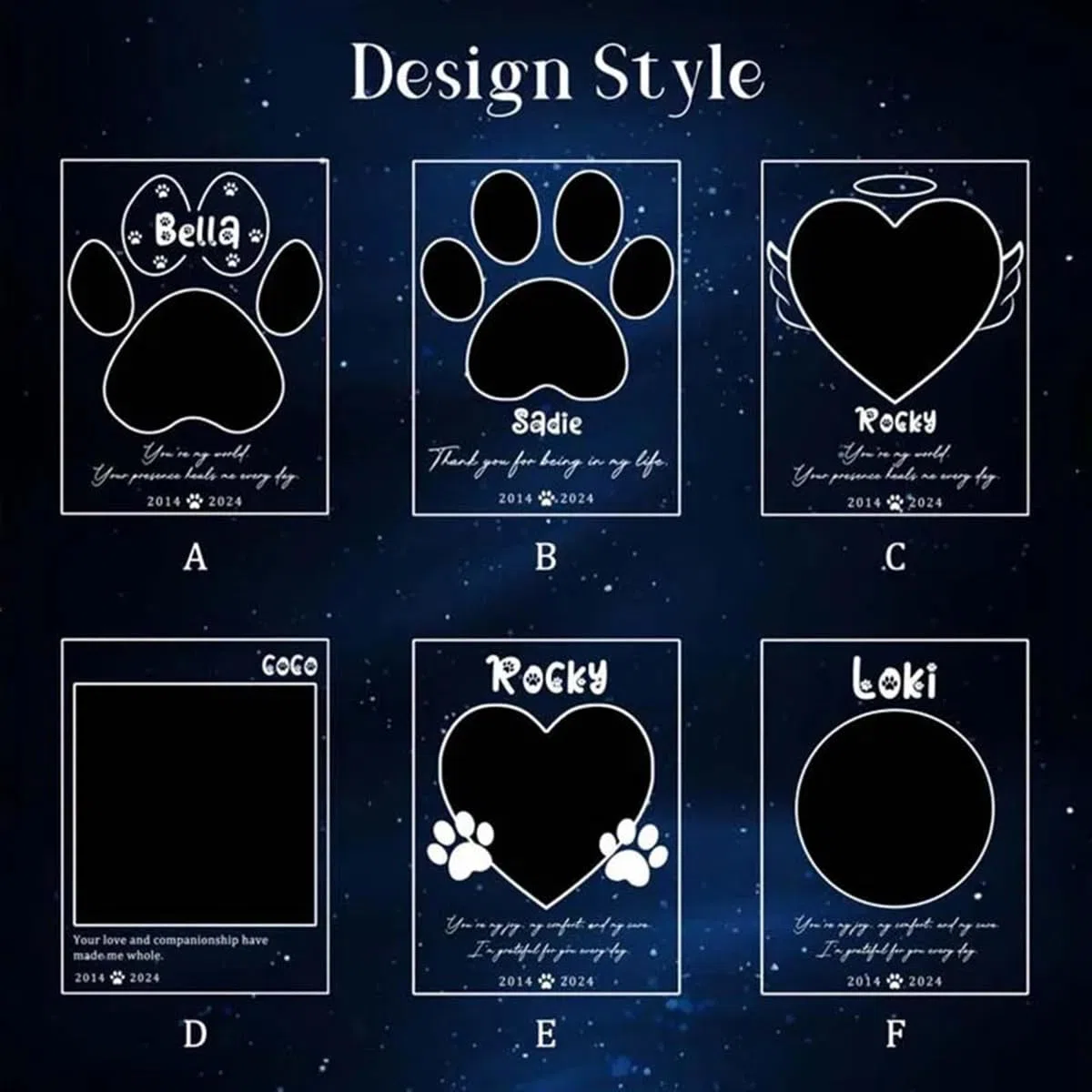 Luce notturna commemorativa per animali domestici, cornice a LED personalizzata con nome, data, supporto in legno acrilico per perdita di cani, gatti, decorazione per la casa (design B)