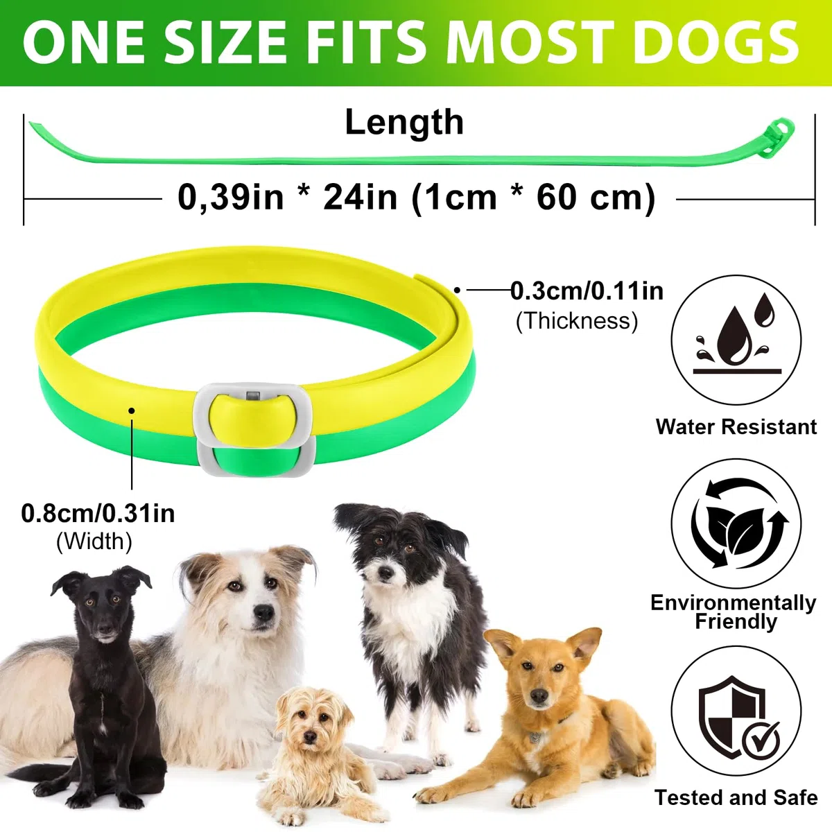 Collare per cani 4 pezzi, dog flea collar, regolabile e impermeabile, sicuro e naturale, lunghezza 60 cm, protezione 24 mesi, per tutti i cani
