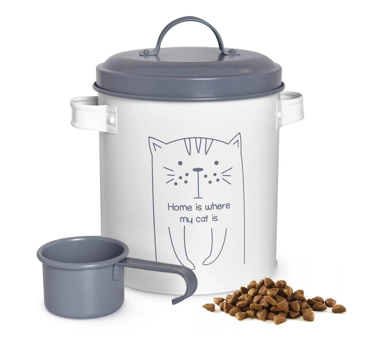Sendez Contenitore per cibo secco con coperchio e cucchiaio, contenitore metallico per cibo per animali, contenitore per scorte, scatola per cibo per gatti, conservazione cibo per gatti