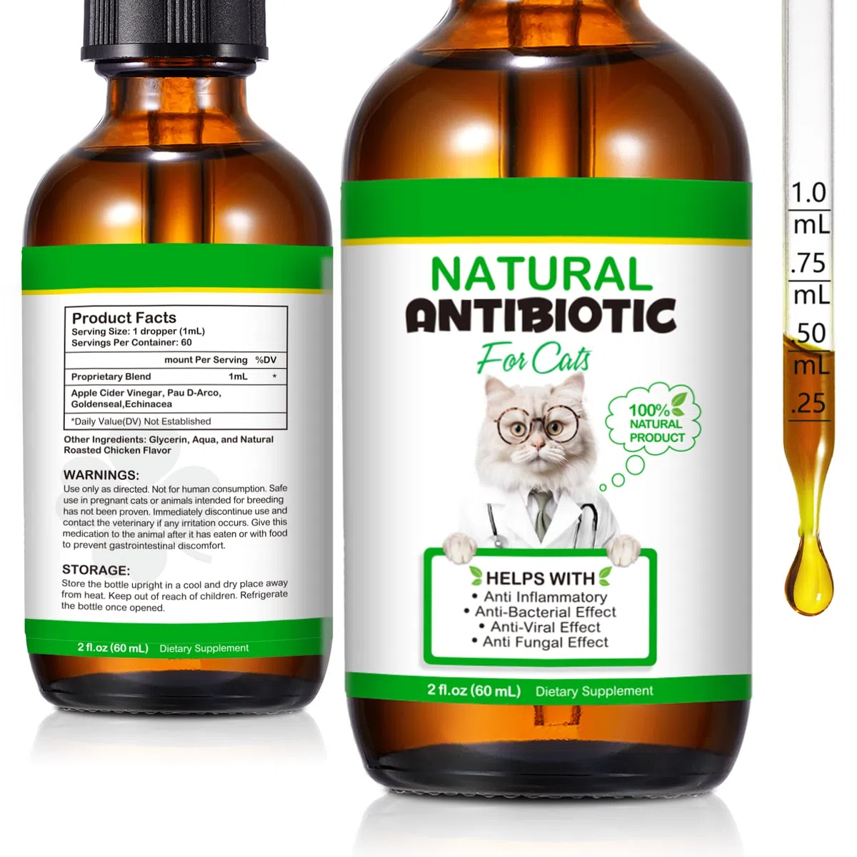 Antibiotici per gatti,Antibiotici per gatti da 60 ml per infezioni,Antibiotici naturali per gatti,Antibiotico per animali domestici per alleviare le allergie,Supporto del sistema immunitario,Forniture