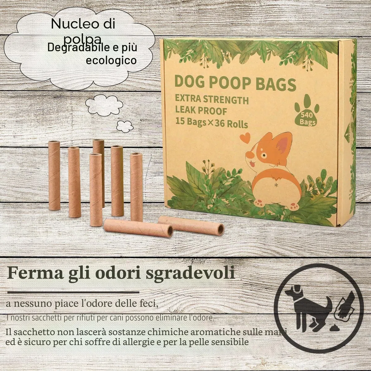 Amzeeniu Borsa raccogli Crotte, 540 sacchetti per espulsione cane, 36 rotoli per rifiuti cani, spessi e resistenti, facili da demolire sacchetti impermeabili