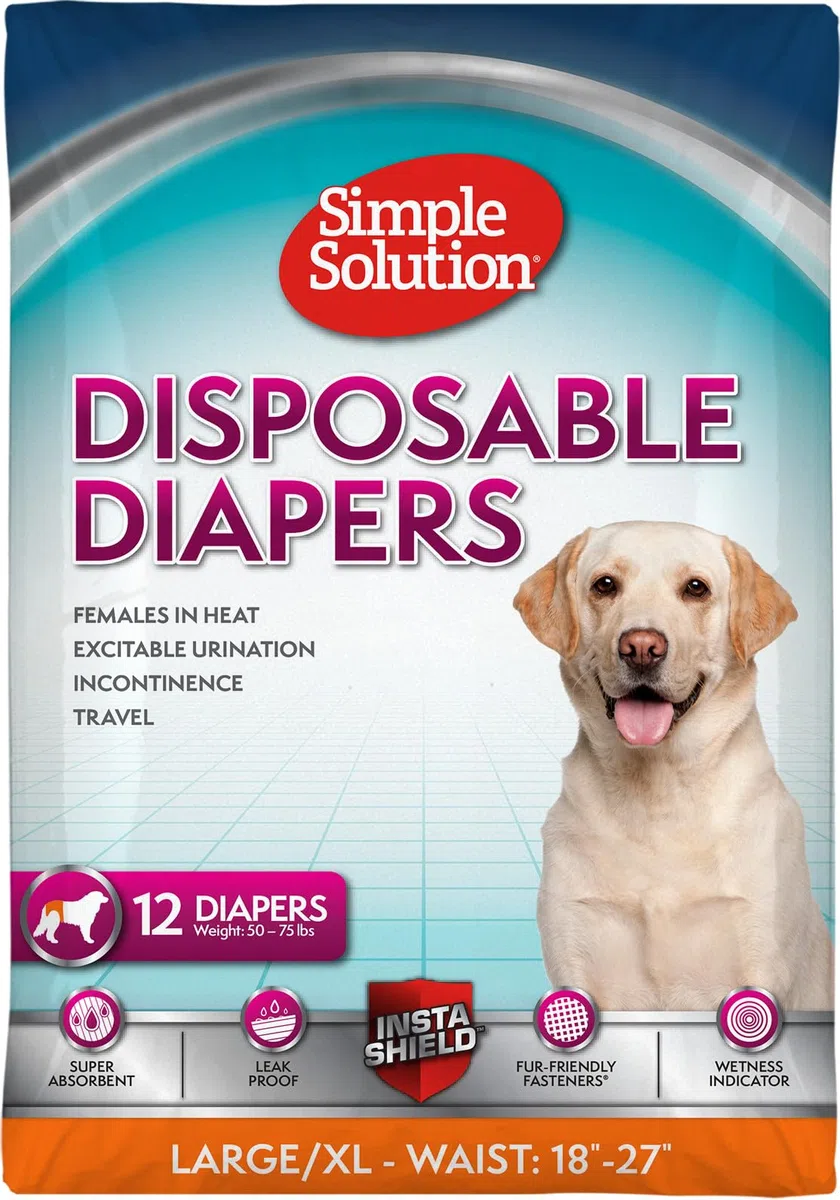 Simple Solution Pannolini usa e getta per cani femmine, True Fit, assorbenti, a prova di perdite, con indicatore di umidità, tappetino per le mestruazioni XL per cuccioli e cagnolini e pannolini per