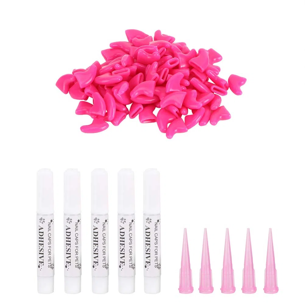 Copriunghie per Gatti, Resistente, Morbido, in PVC, per Toelettatura e Protezione AntiGraffio, Adatto per Gatti, 100 Pezzi, Rosa Rosso Azzurro XS-L (S)