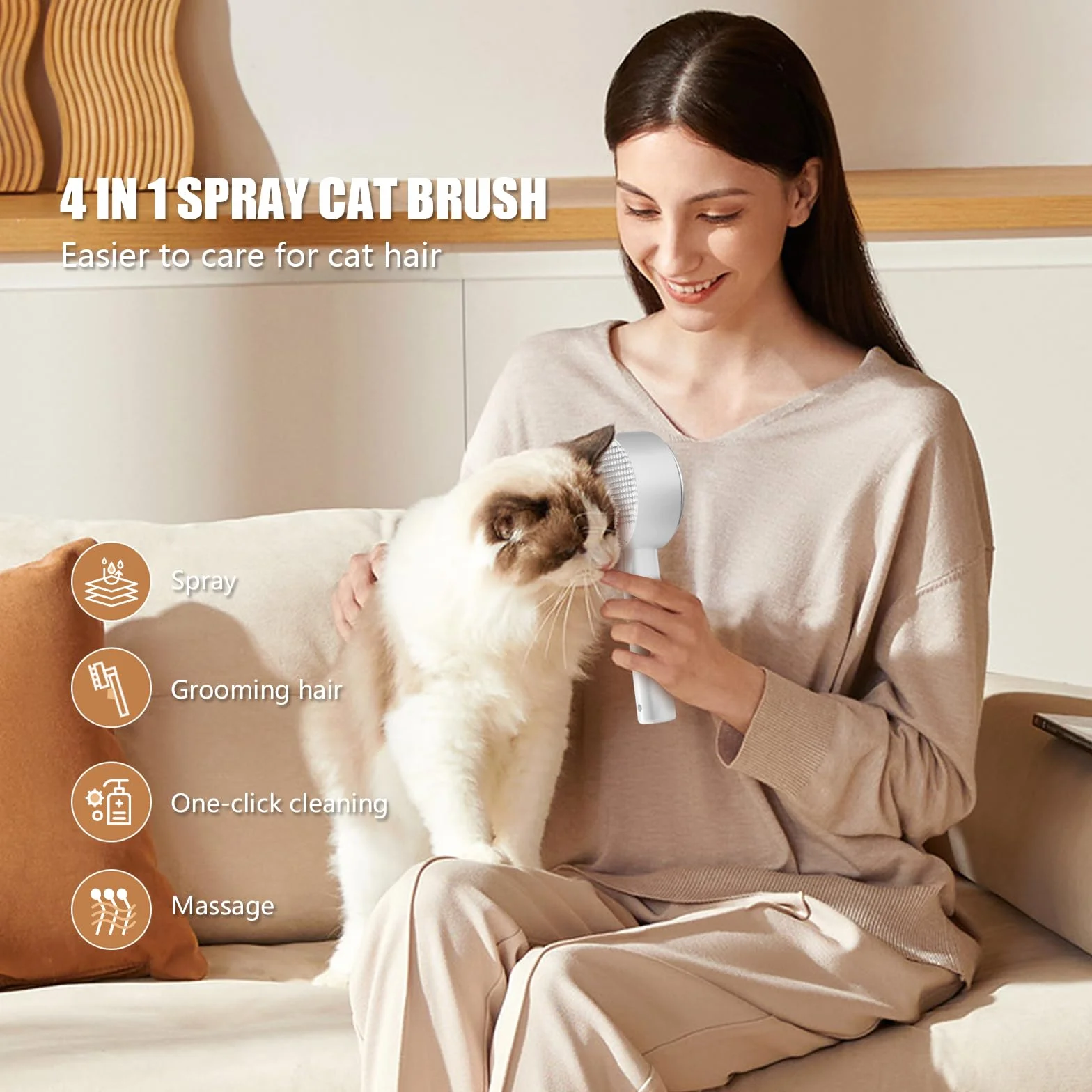 Spazzola a Vapor per Gatti 4 In 1 Spazzole Vapora per Cani Capelli per Massaggio,Cura e Depilazione Steamy Cat Brush Spazzol Gatto con Vapore per Capelli Lunghi Corti