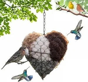 Cuore Nido Uccelli Fatto a Mano Lana Naturale, Ricaricabile con Fibra di Cocco, Decorativo Nido per Uccelli Giardino, Ideale Nido per canarini, Nido per cocorite, Nido per pappagalli