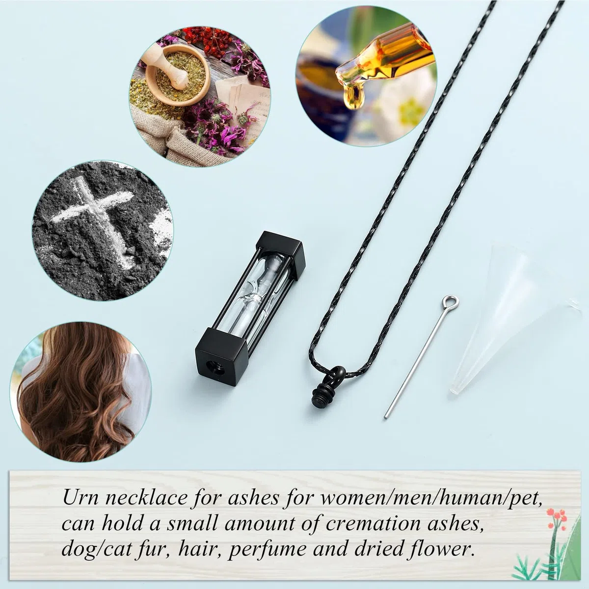 Clessidra di vetro cremazione gioielli per cenere contenitore fiala urna collana ciondolo in acciaio inox cilindro bottiglia Memorial cremazione Keepsake gioielli per donne/uomini