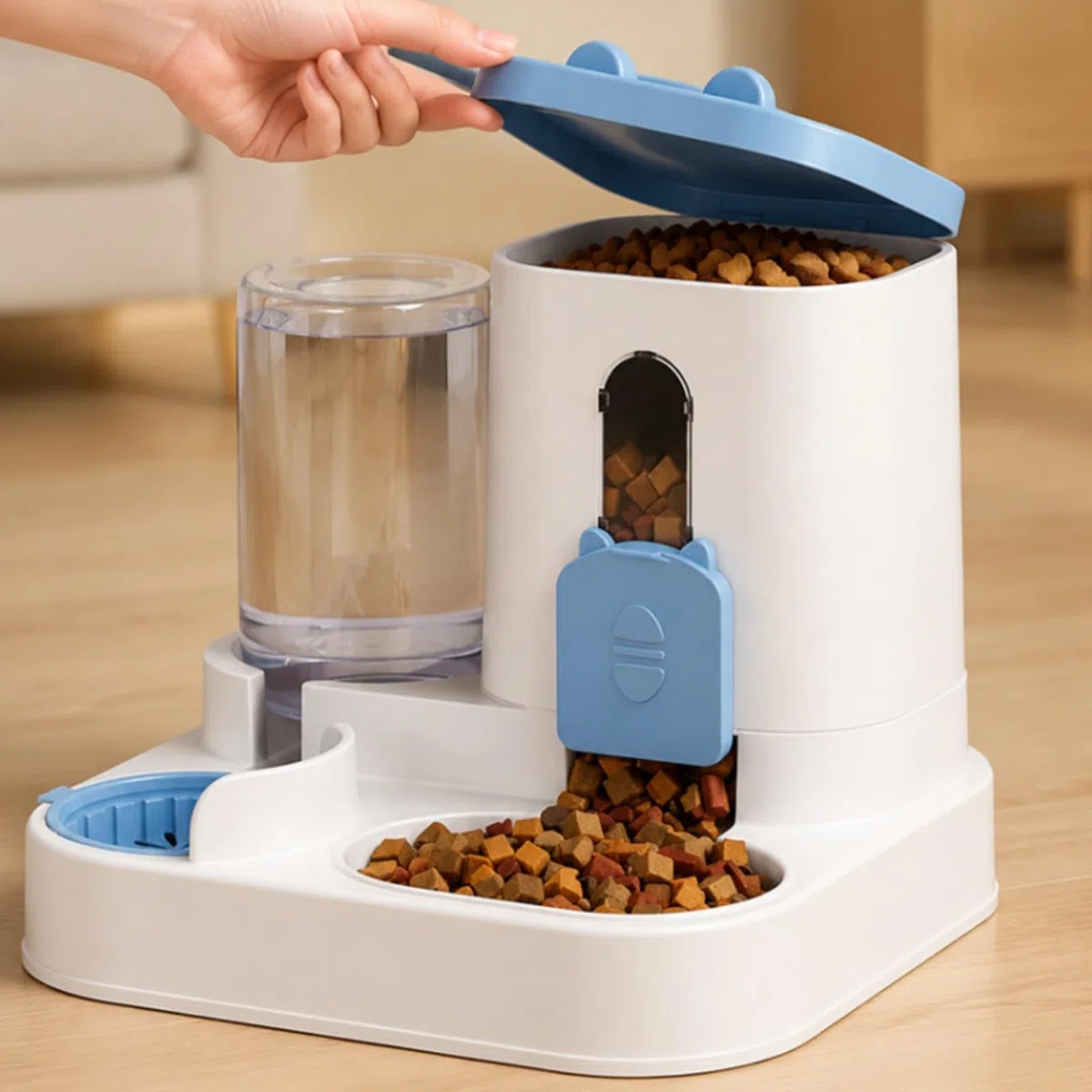 Distributore Automatico Cibo e Acqua 2 in 1 per Gatti e Cani, Mangiatoia con Serbatoio, Ciotole Igieniche con Separatore Asciutto/Umido