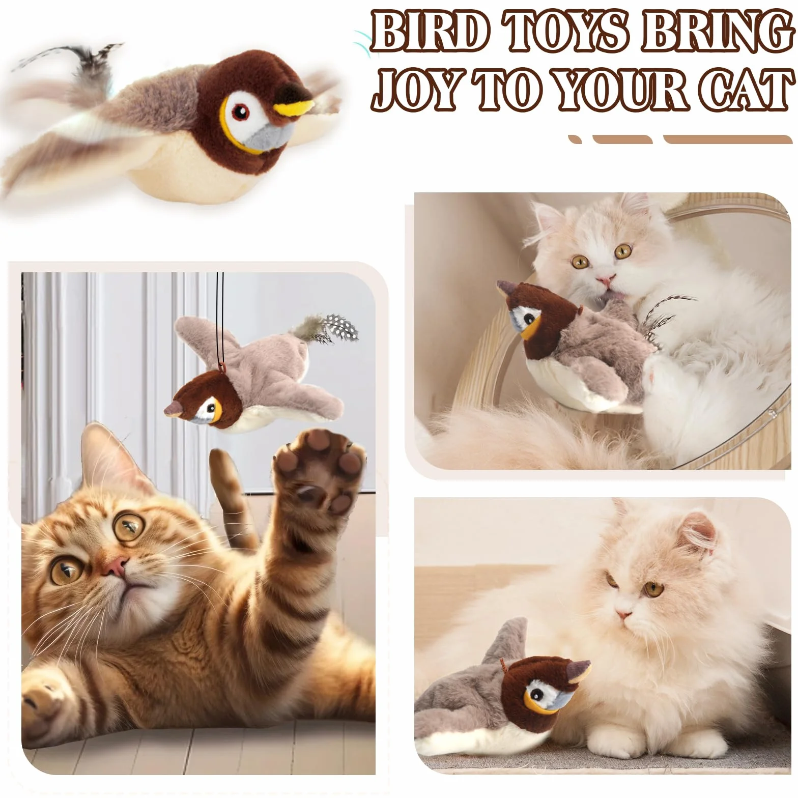 Interattivi Uccellino per Gatti Che Vola - Ricaricabile e Lavabile Uccello Volante per Gatti, Flappy Bird Cat Toy con Catnip, Gioco Gatto Uccellino Che Vola per Gatti Annoiati