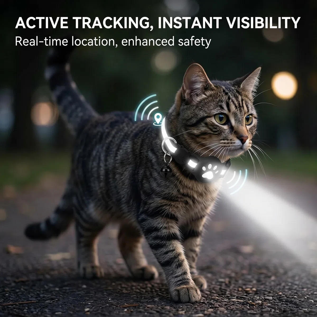 Collare GPS per gatti, impermeabile e resistente, dotato di strisce riflettenti notturne, per localizzare facilmente il vostro animale domestico (nero)