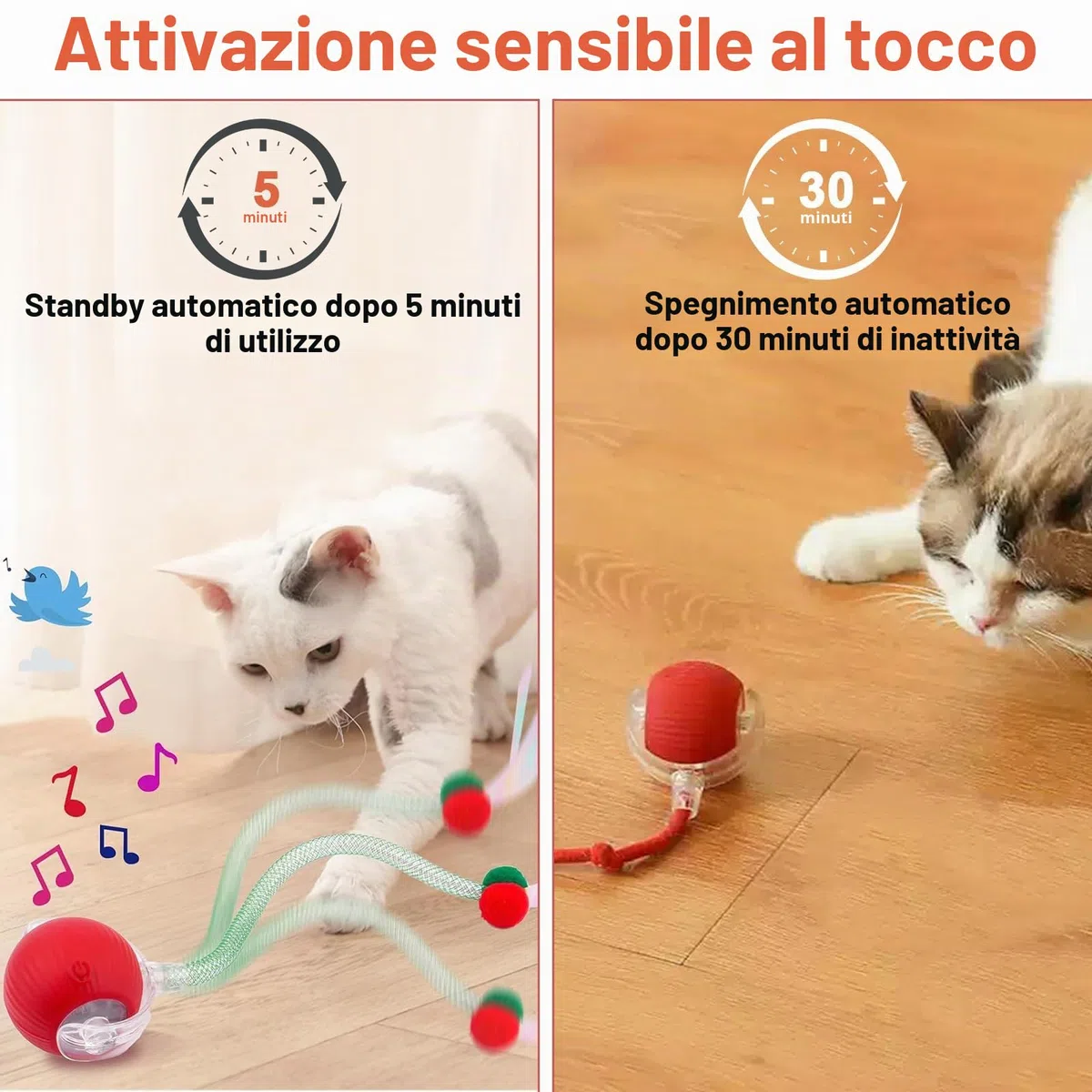 Giocattolo Intelligente per Gatti: Palla Interattiva Ricaricabile con Piuma – Stimola l’Istinto di Caccia, 3 Modalità & Movimenti Imprevedibili per Gatti Domestici