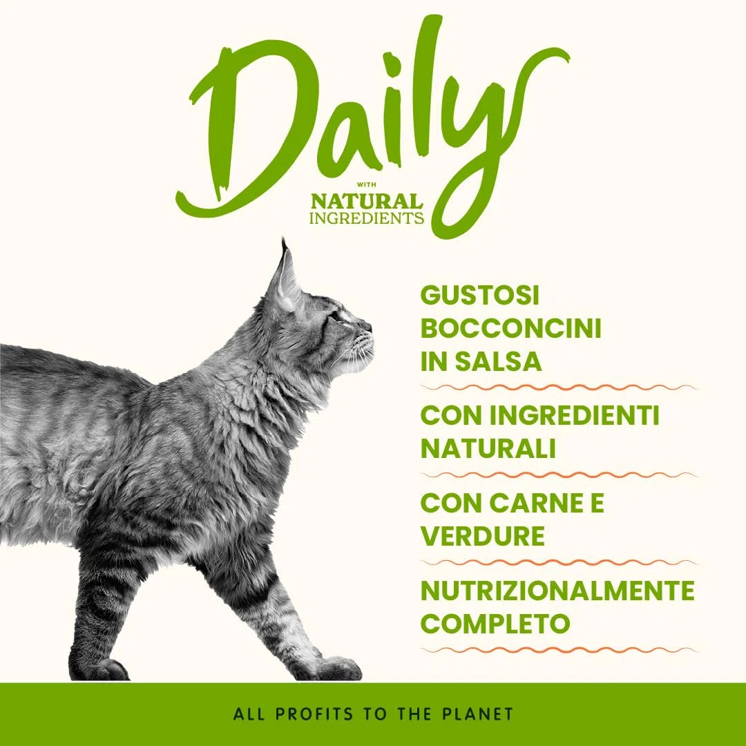Almo Nature Daily - Alimento Umido Completo per Gatti Adulti con Vitello e Agnello - Bocconcini, Confezione da 2.1 kg (30 x 70 g)