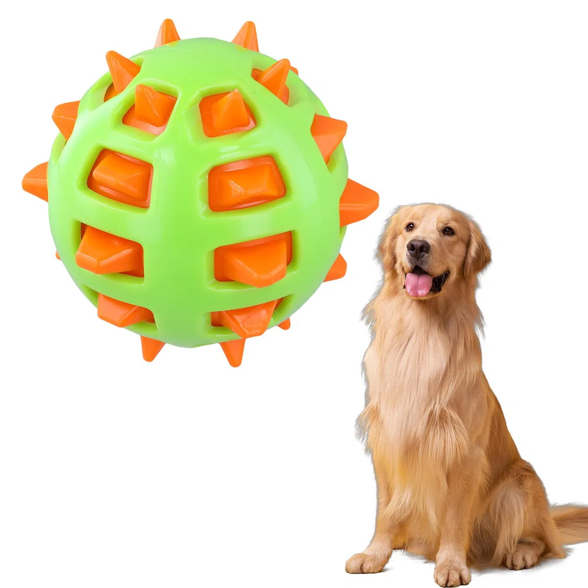 Joyan Palla da Gioco per Cani, Palla di Gomma per Cani, Pallina Resistente per Cane Bicolore, Palline per Cane Grandi con Punte Morbide, può Alleviare la Noia, Pulire i Denti (Arancione, Verde)