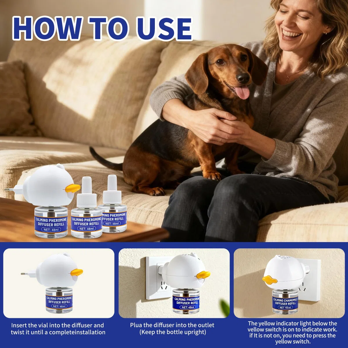 Feromoni per Cani Calmante Tranquillit Kit, Diffusore Calmante per Cani, 1 Calmante per Cani Diffusore + 3 Ricarica 48 ml, Relaxigen Pet Cane, Calmanti Cane Calm Antistress Irrequieti Stres