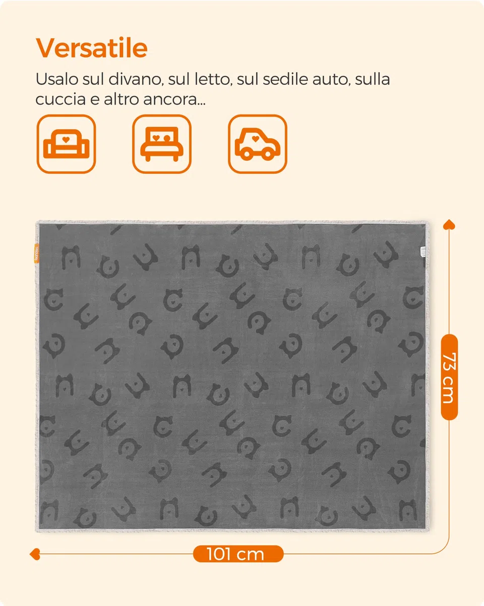 Feandrea Coperta Impermeabile per Cani, Coperta Animali Domestici in Sherpa per Cani Nani e di Piccola Taglia, Gatti, 101 x 73 cm, M, Coprisedile Reversibile Lavabile in Lavatrice, Grigio PPB040G01