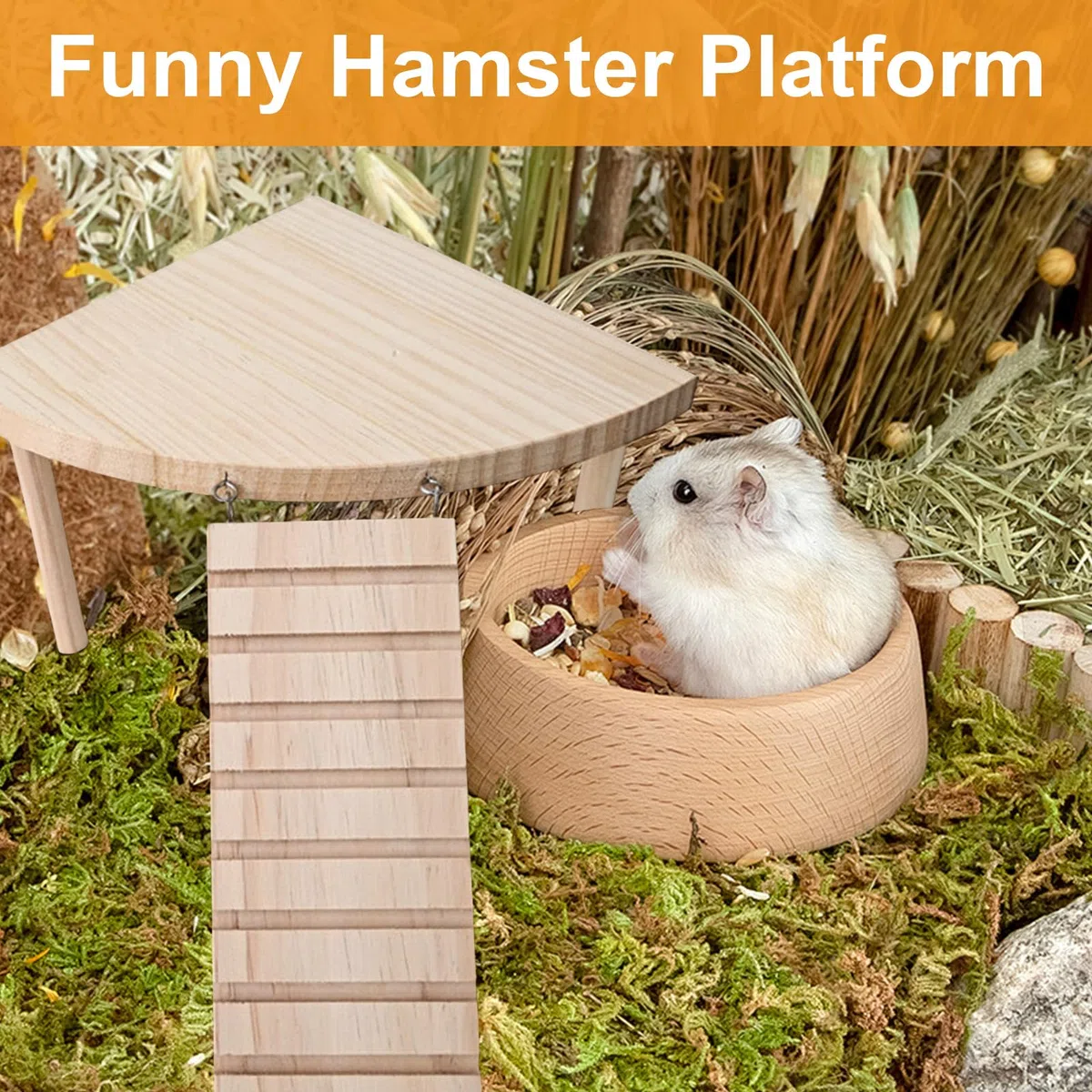 Hamster Plattform - Piattaforme per Criceti - Piattaforma In Legno per Cricet - Accessori per Gabbie Con Scaletta,Adatti per Criceti,Gerbilli,Topi,Cincillà E Altri Piccoli Animali Domestici