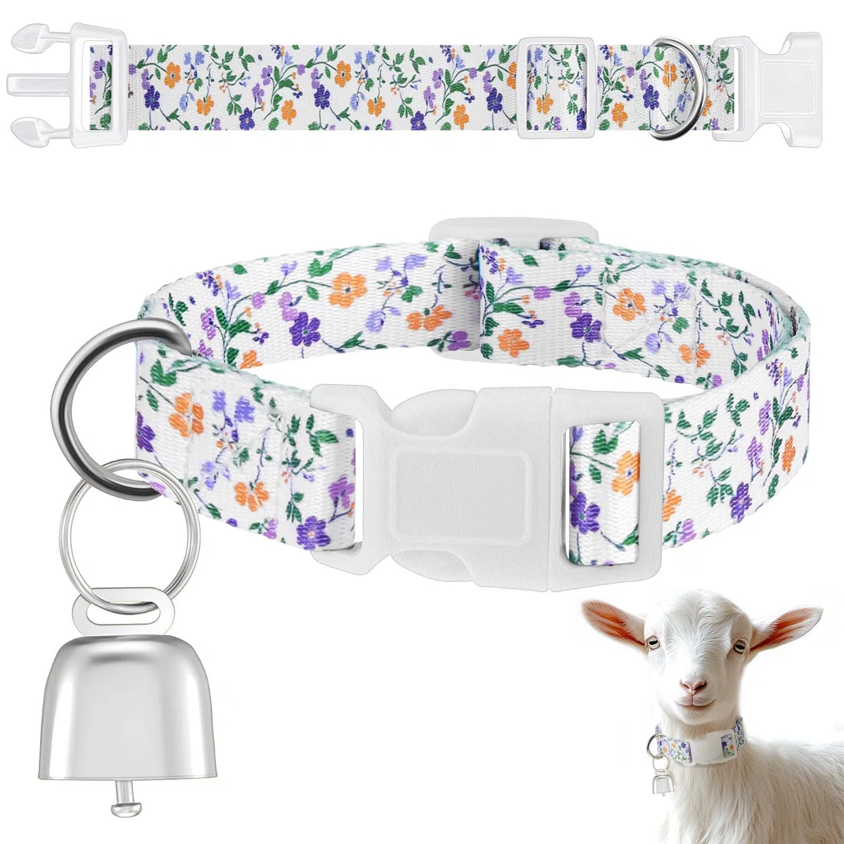 Talltalk Collari per capra con campane al pascolo, campana in rame e collare regolabile in nylon, set di campane in bronzo per l'estate, per piccoli animali da fattoria, pecora, mucca, pecora