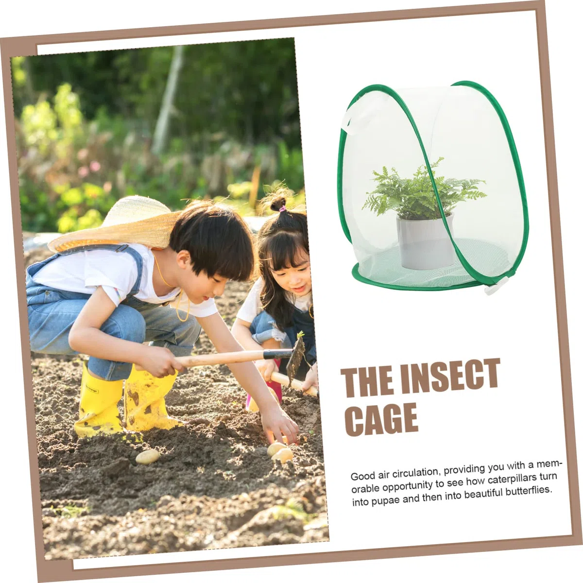 Beaupretty Gabbia per Farfalle e Insetti Pieghevole Rete Traspirante, Habitat per Bruchi e Coccinelle, Gabbia da Giardino Leggera per Osservazione Educativa all’Aperto al Chiuso