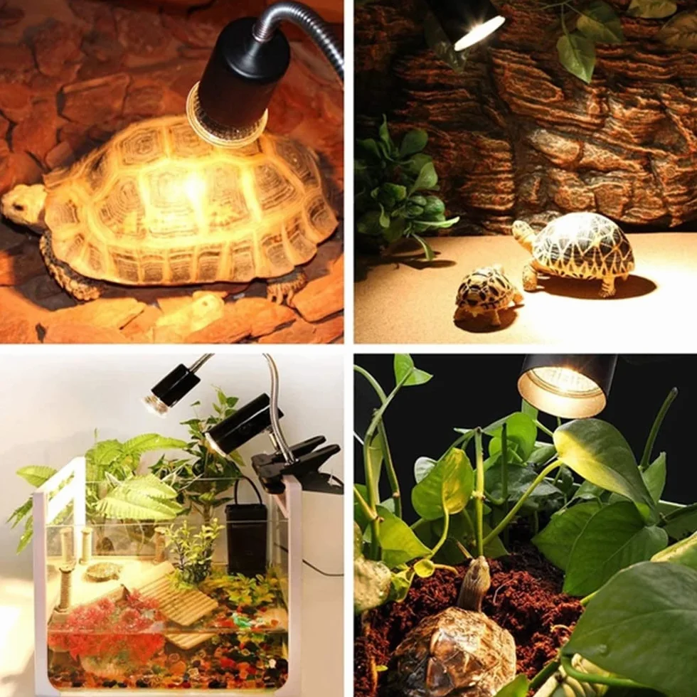 NEWFUN Lampada riscaldante tartaruga, lampada riscaldante terrario a pinza, lampada rettili e anfibi, con 2 lampadine da Basking Spot UVA UVB 50 W e pinza girevole a 360 gradi, adatta per tartaruga