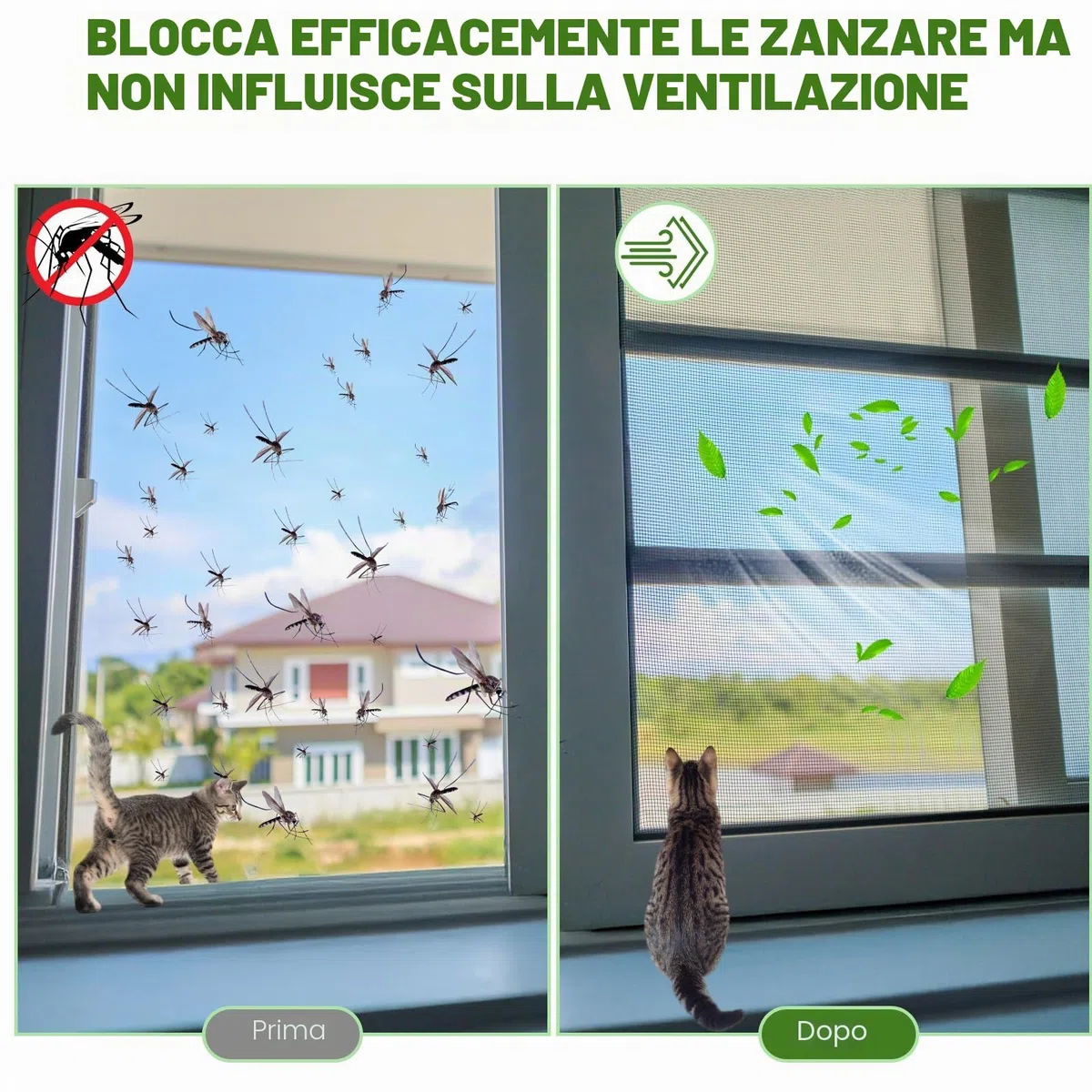 Rete per gatti e finestre, a prova di gatto, regolabile, con nastro adesivo, forbici, cucitrice (100 x 130 cm)