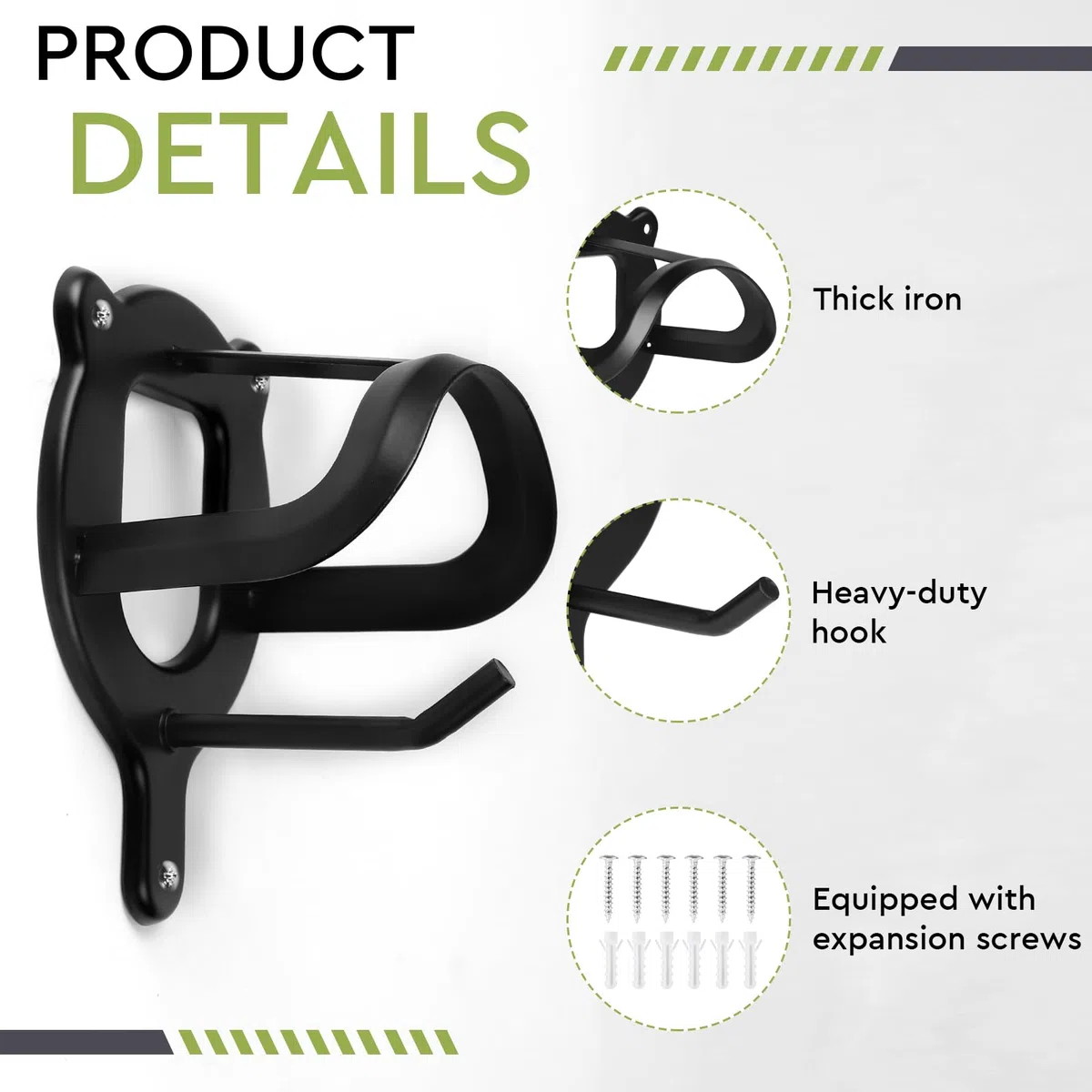 Set di 2 Porta-morso in Metallo Nero, Gancio per Briglia, Porta-finiture con Tubo Espansivo e Viti per Sellaia, Scuderia, Accessori Briglia, Guide e Cordame