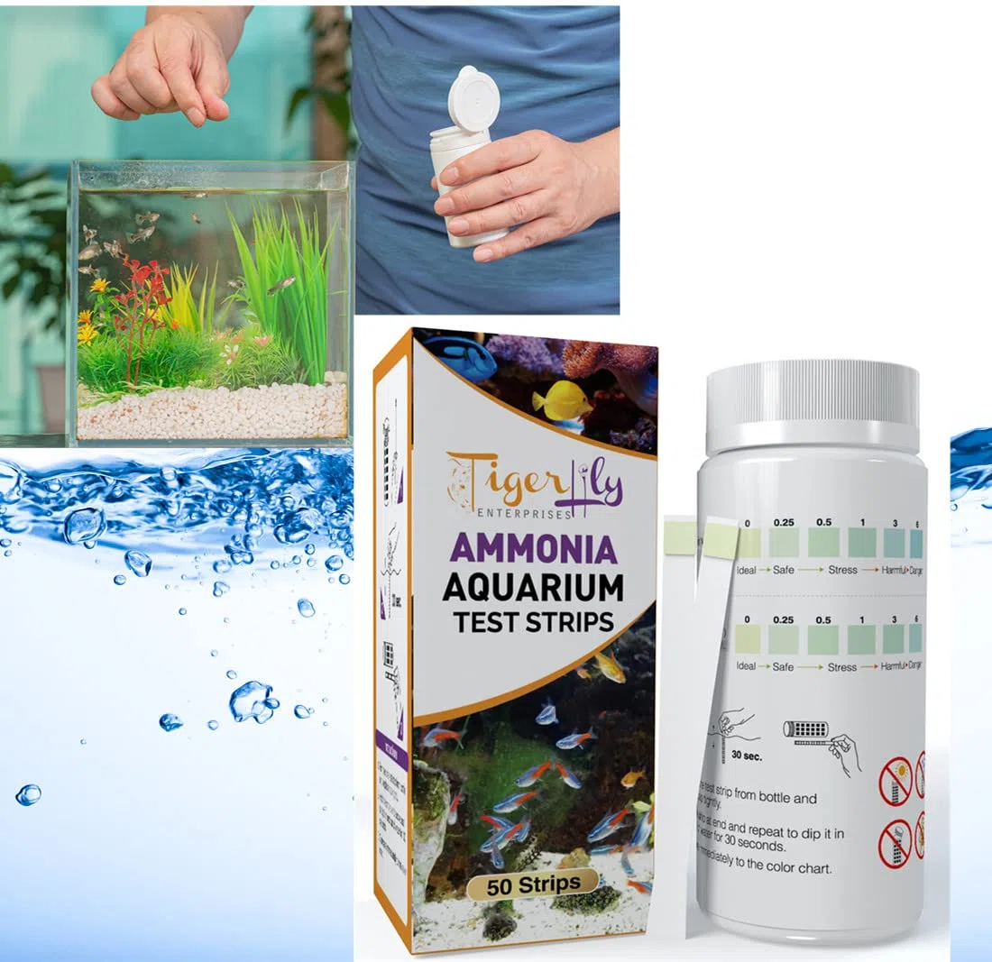 Tigerlily Enterprises Ammoniaca (NH3) - Strisce reattive per acquari d'acqua dolce e salata, facili da usare per risultati rapidi e precisi, confezione da 50 strisce