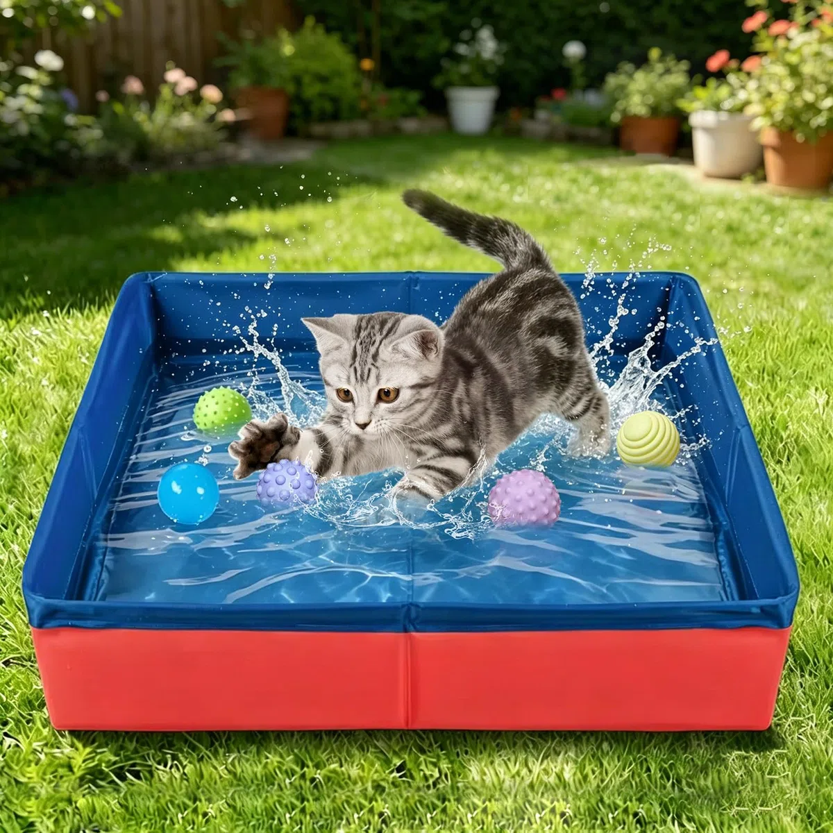 Piscina per Cani Piccoli 50x10cm Mini Piscinetta per Cani Piscina Pieghevole Gioco per Gatti Piscinas Animali Domestici Resistente Graffi per Bagno e Riporre Gli Oggetti (Rosso)