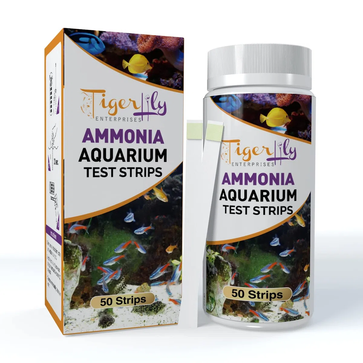 Tigerlily Enterprises Ammoniaca (NH3) - Strisce reattive per acquari d'acqua dolce e salata, facili da usare per risultati rapidi e precisi, confezione da 50 strisce
