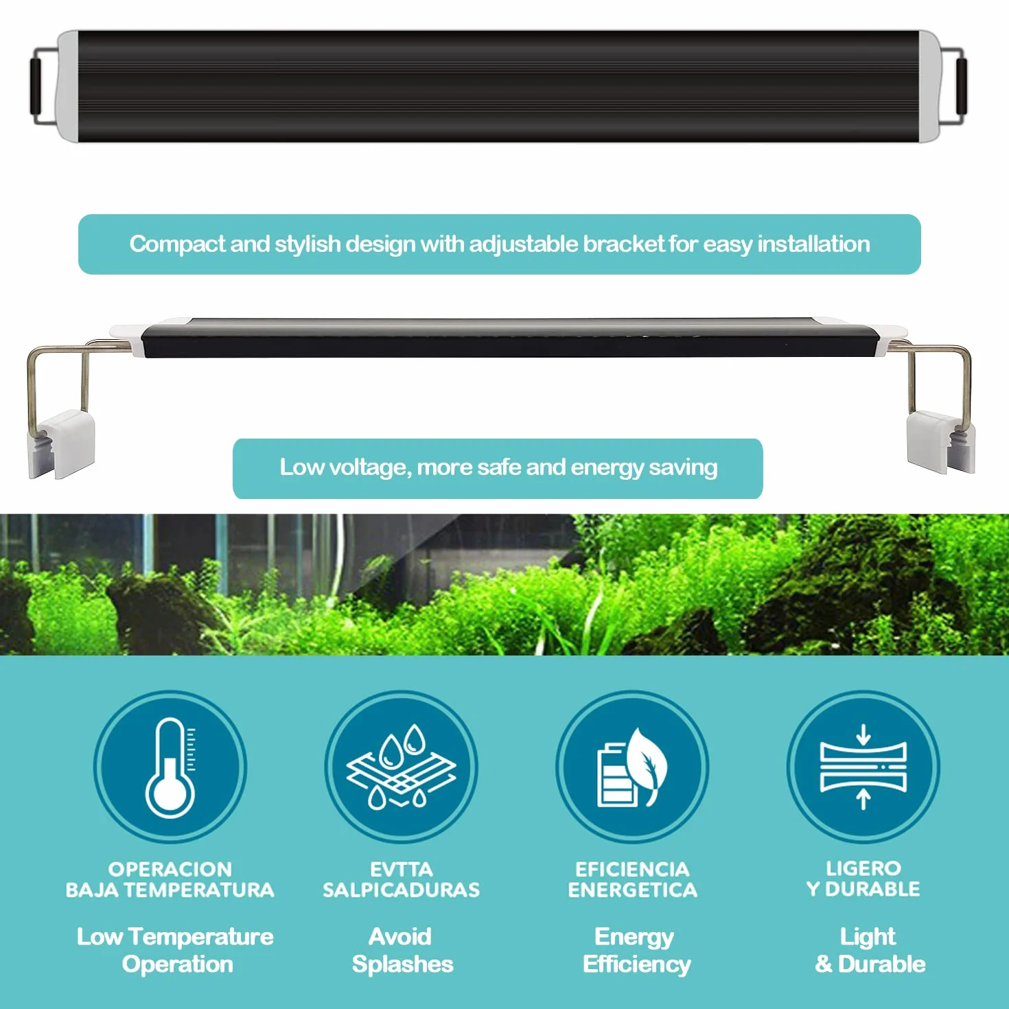BPS Aquarium LED Light 5W Lampada per acquario 4000K impermeabile con staffa estensibile