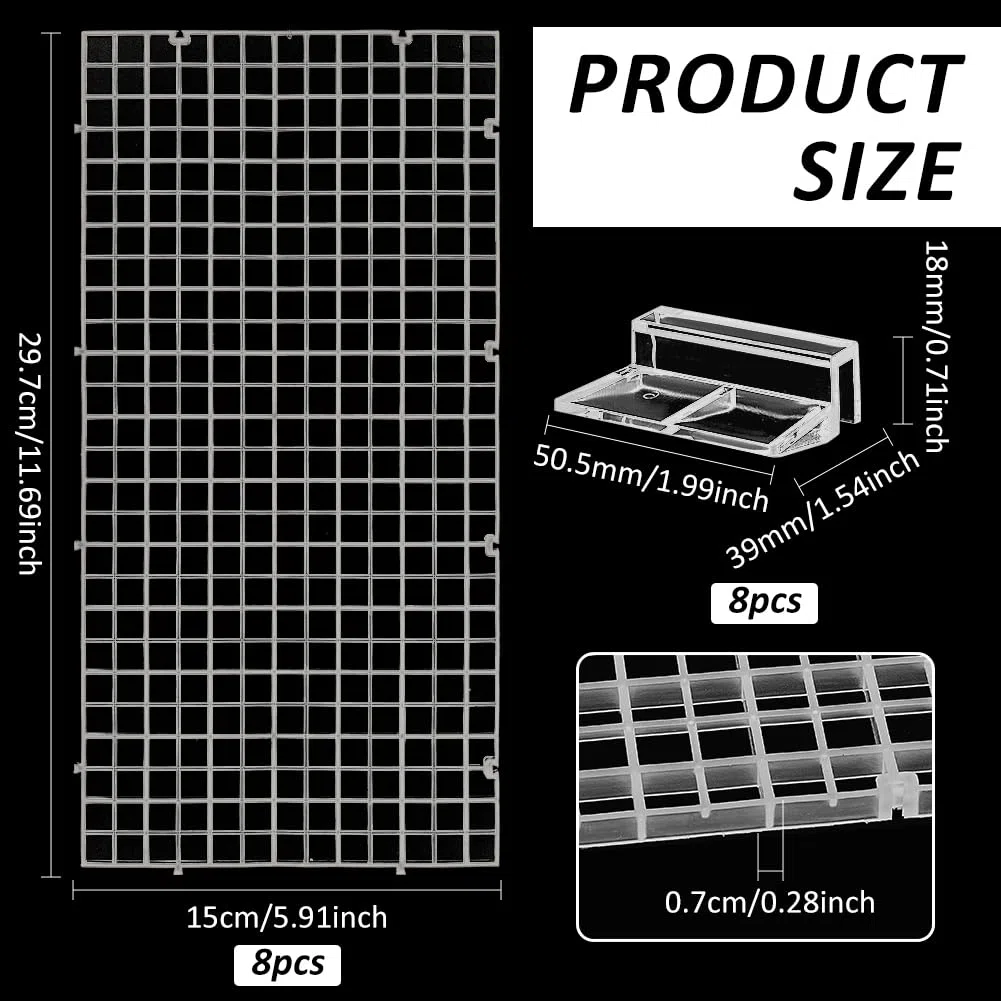BENECREAT 8 pz Coperchio Trasparente per Acquario, Copertura Superiore per Acquario Rettangolare da 15x29.7x0.7cm, Pannello Isolante in Griglia di Plastica con 8 Clip per Pannello di Copertura
