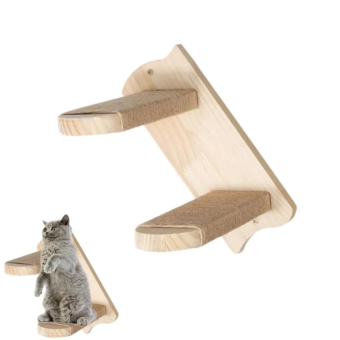 Scaletta per Gatti, Mensole Montata a Parete per Gatto, Scala per Gatti Mobili 2 Passi in Legno Coperto di Corda di Juta, Scaffale per Arrampicata