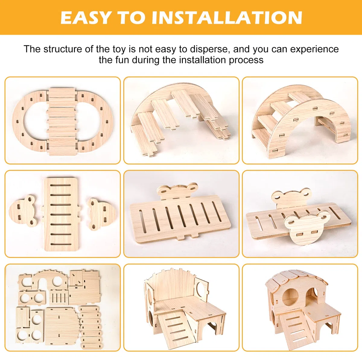 Giocattoli Per Criceti in Legno, 4 Pezzi Giocattoli Da Masticare Per Criceti, Accessori Criceto in Legno Per Criceti, Coniglietti, Gerbilli, Porcellini D'india, Cincillà, Gabbia Per Criceti Fai-da-te