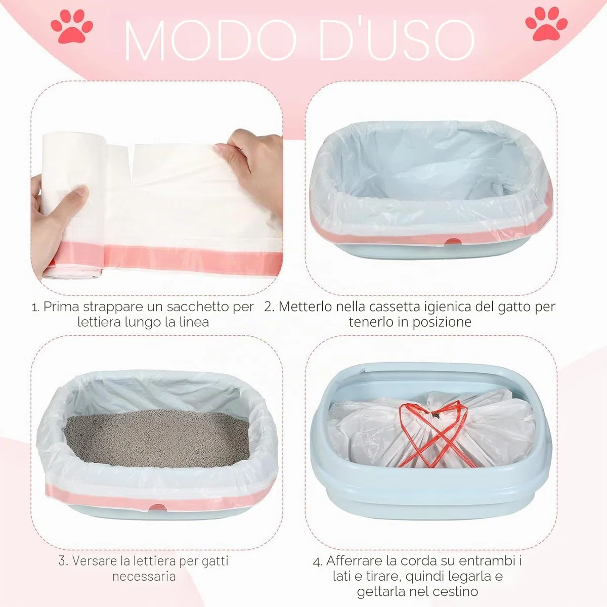 30 pz Sacchetti Lettiera Gatto XXL (115x45cm) con Cordoncino - Extra Resistenti, Antigraffio, Adatti a Lettiere Chiuse/Aperte - LDPE 10kg