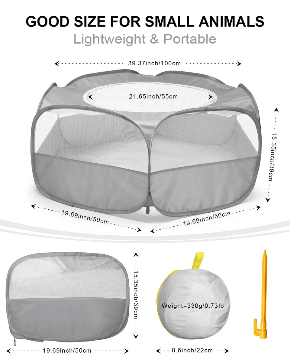 MAIKEHIGH Box per Piccoli animali, Pieghevole Recinto impermeabile di Esercizio della Portatile Tenda con rete traspirante Porcellini D'India, Ricci, Conigli, Gattini, Cuccioli (Grigio)