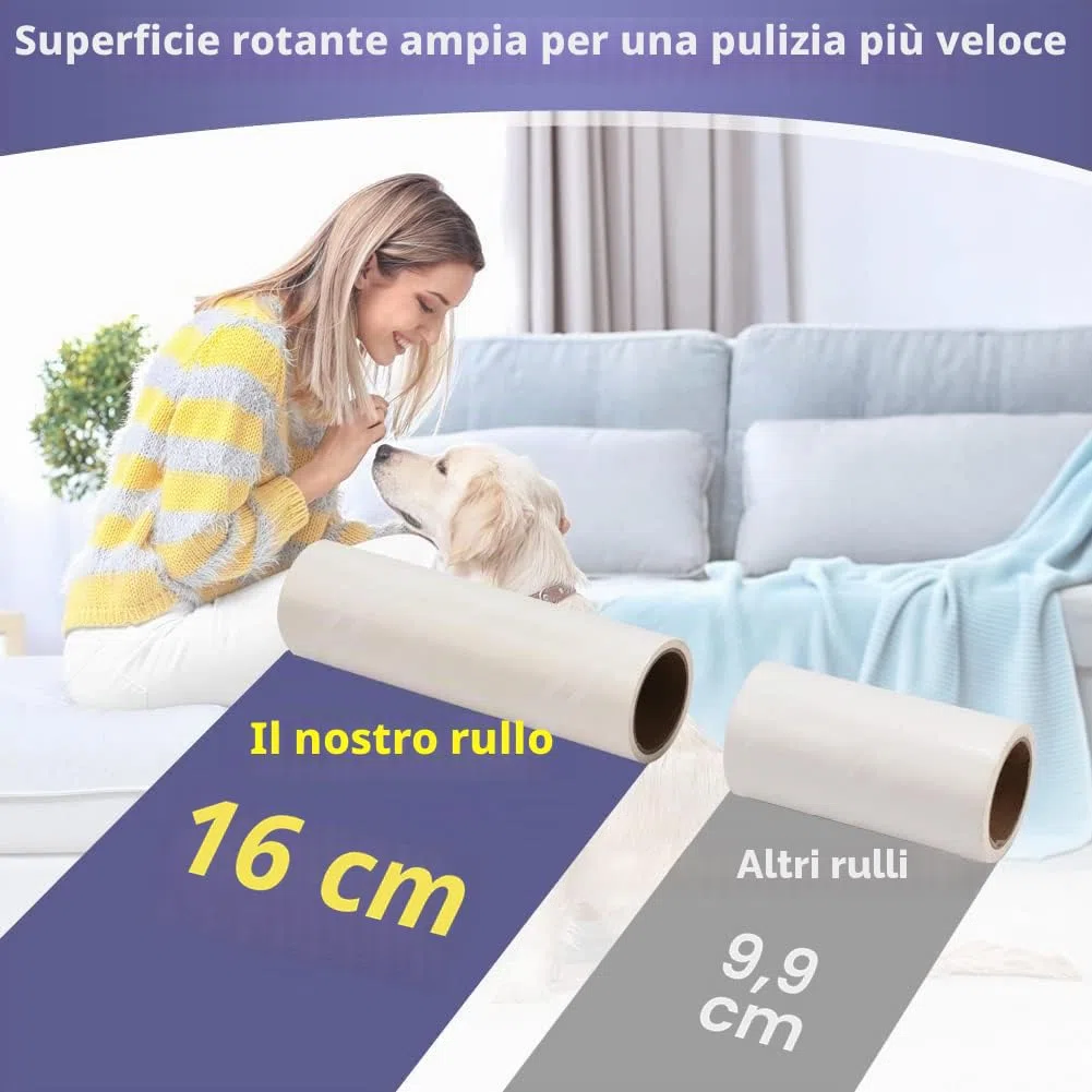 6 Pezzi Ricariche Rullo Levapelucchi Adesivo per Rimuovere Pelucchi, Polvere, Detriti, Peli Animali Cane e Gatto da Vestiti Mobili Tappeti, Grande 16 cm, 360 Fogli