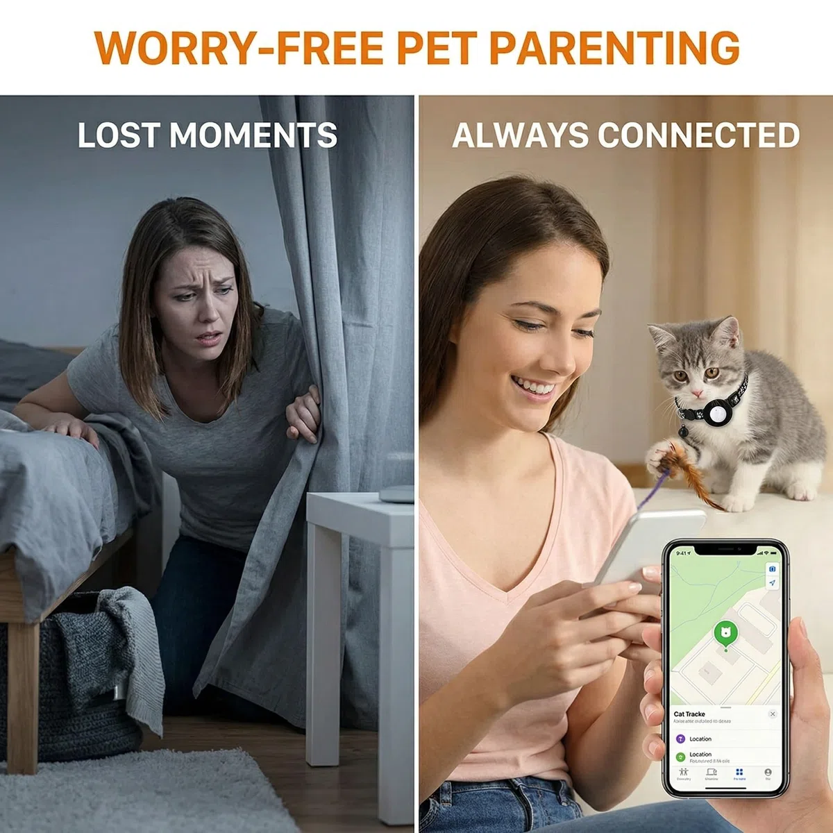 Localizzatore GPS per gatti, senza abbonamento (solo per iOS), collare GPS riflettente, localizzazione animali domestici, localizzatore integrato.