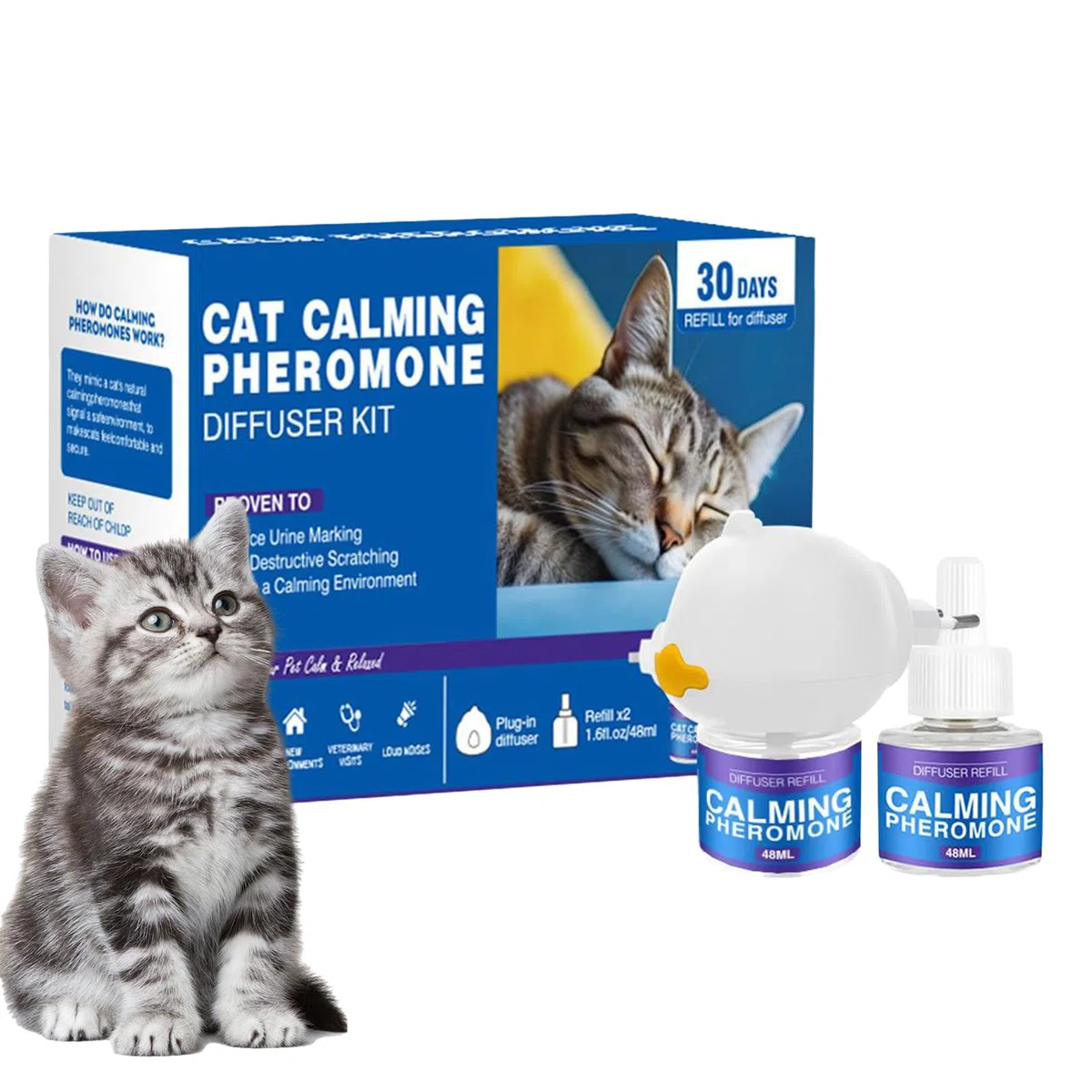 Generico Feromoni Gatto Calmante, Diffusore di rilassamento, La Plug di 60 Giorni in Calmante Alleviare Lo Stress Riempimento per Ridurre i di Combattimento Si, per Adattarsi a Tutti i Gatti
