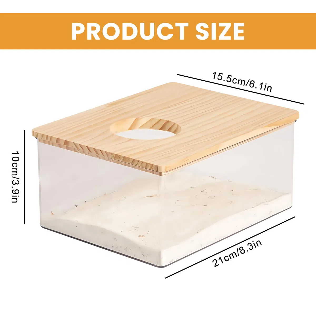 Bagno di Sabbia per Criceti con Copertura in Legno Massiccio, Doccia per Cincillà, Orsi Dorati, Gerbil (21 x 15,5 x 10 cm)