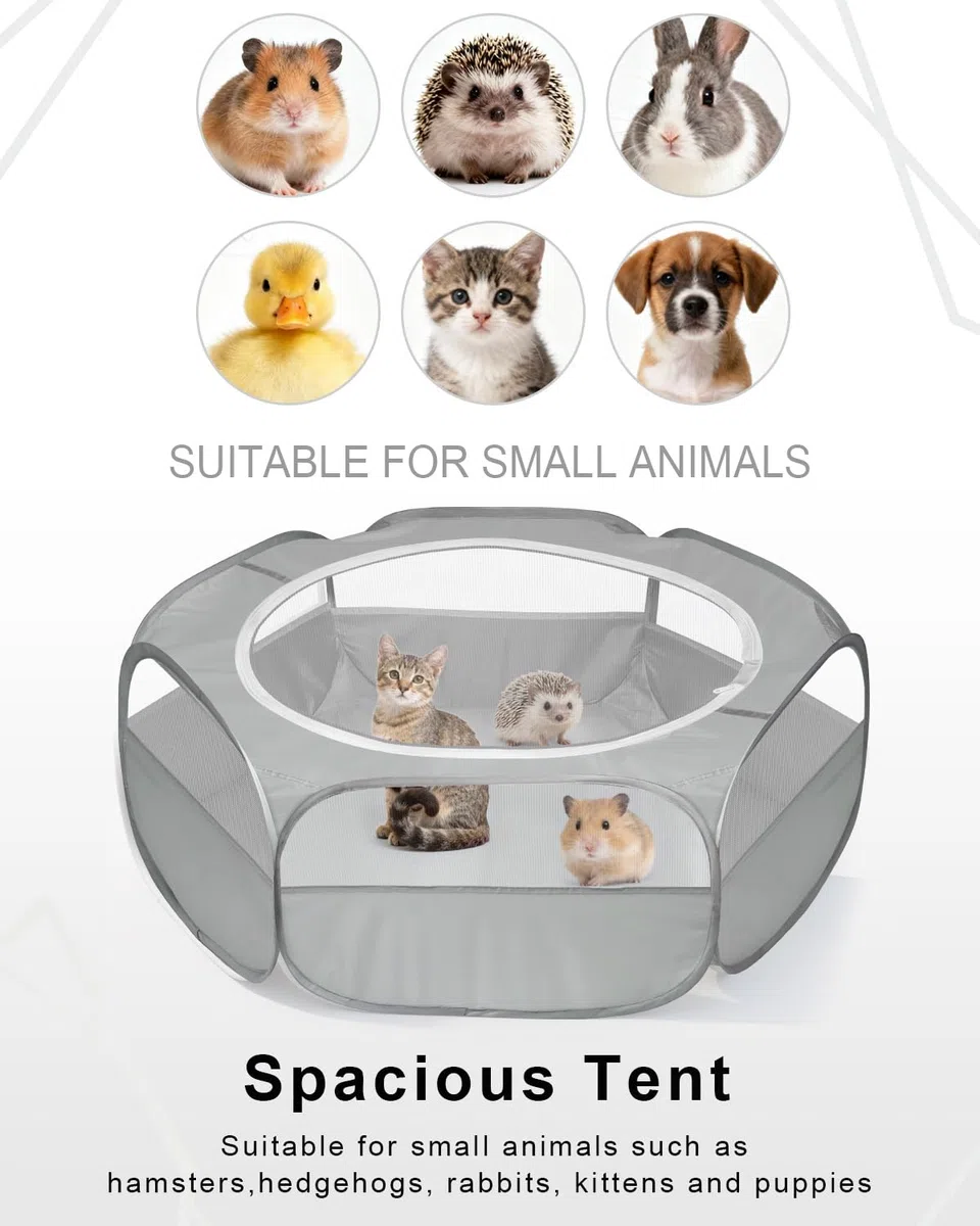 MAIKEHIGH Box per Piccoli animali, Pieghevole Recinto impermeabile di Esercizio della Portatile Tenda con rete traspirante Porcellini D'India, Ricci, Conigli, Gattini, Cuccioli (Grigio)