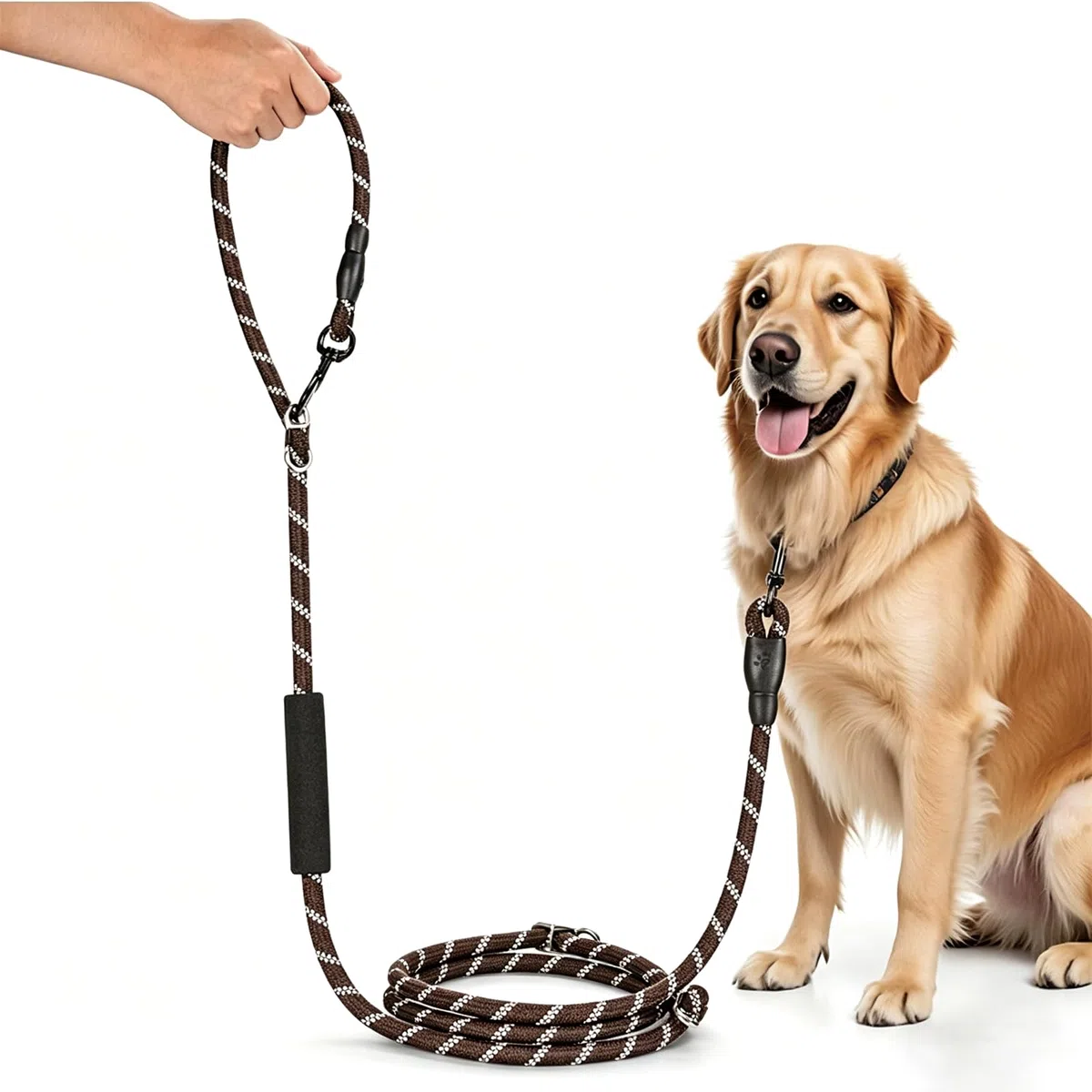 Guinzaglio per cani di taglia grande e media – Ricihene doppio guinzaglio regolabile in nylon con 2 moschettoni e 3 anelli – 3 m x 15 mm – marrone