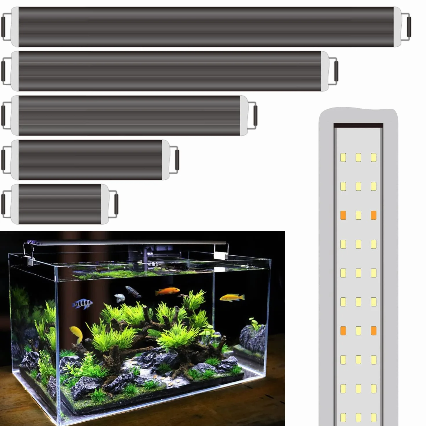 BPS Aquarium LED Light 5W Lampada per acquario 4000K impermeabile con staffa estensibile