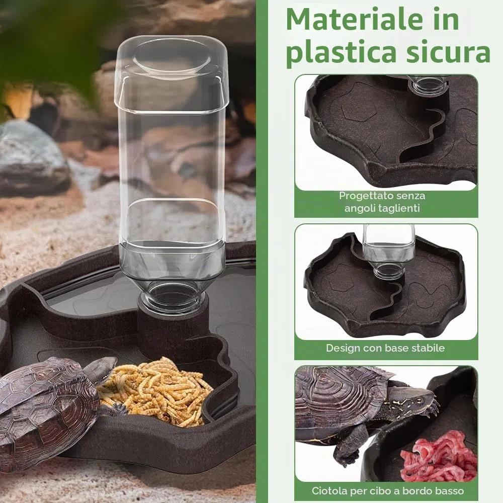 Distributore di Acqua per Rettili Ciotola d'Acqua per Tartarughe 2 in 1 Abbeveratoio Tartarughe di Terra Ciotola per Mangiatoia per Tartarug he Automatici per Tartarug he Scorpioni Lucertole