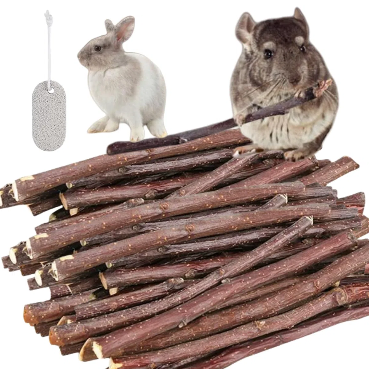 Legno di Melo per Coniglio,200g Mela Bastoncini da Masticare,Giocattoli da Masticare per Criceto,Bastoncini di Mele Naturali,con Pietra Minerale,per Conigli,Porcellini D'india