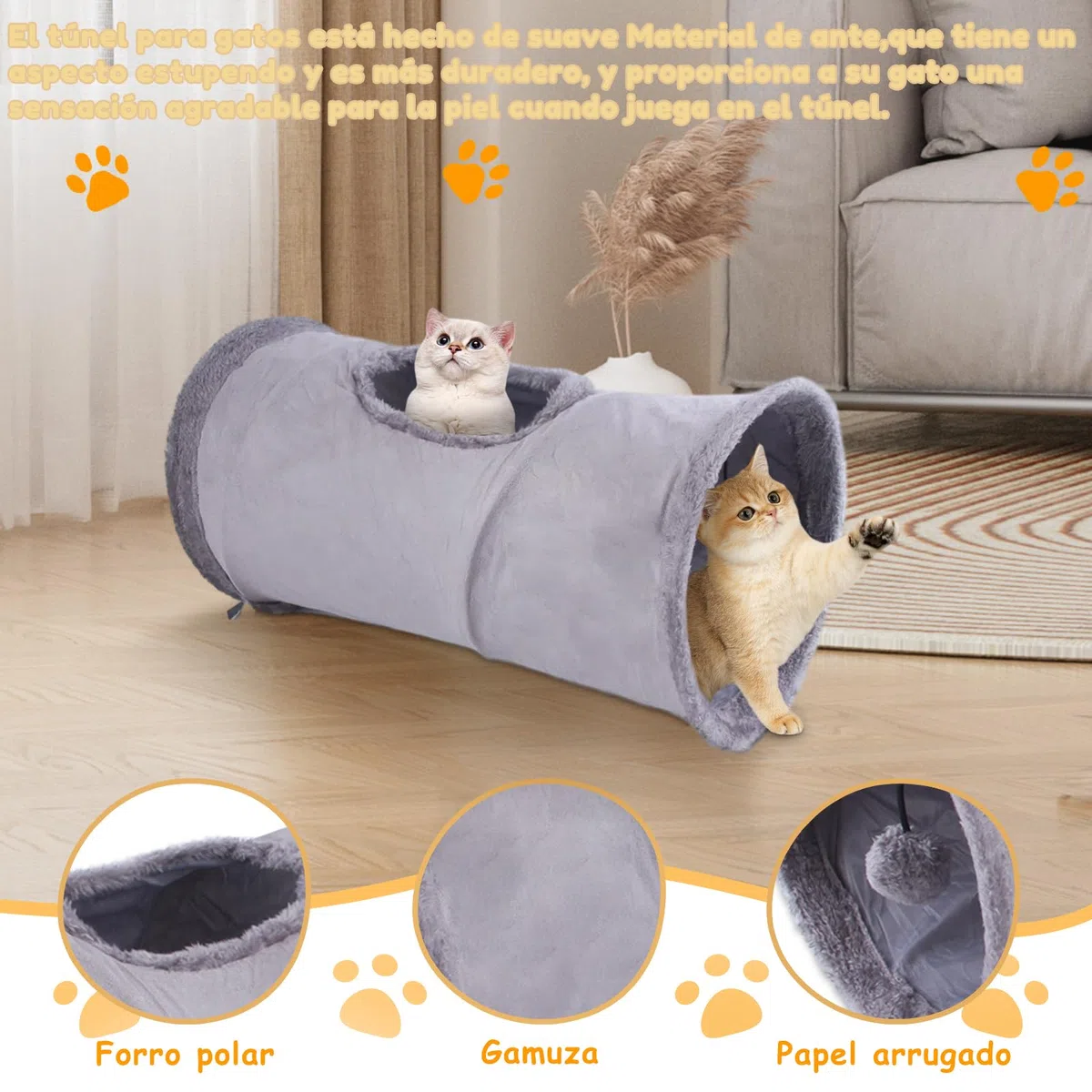 Tunnel per Gatti,Tunnel da Gioco per Gatto Pieghevole,Giocattoli con Palla e Gatto per Cani per Gatti,giocattolo Cuccioli, Conigli, Porcellini D'India, Uso Interno ed Esterno (Grigio)