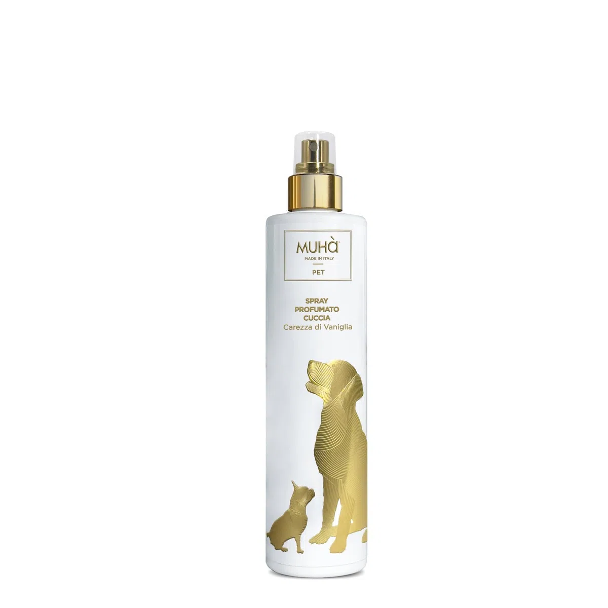 MUHA' | Deodorante Spray per Cuccia e Tessuti, Fragranza Carezza di Vaniglia, Profumatore Igienizzante, Formato da 150 ml