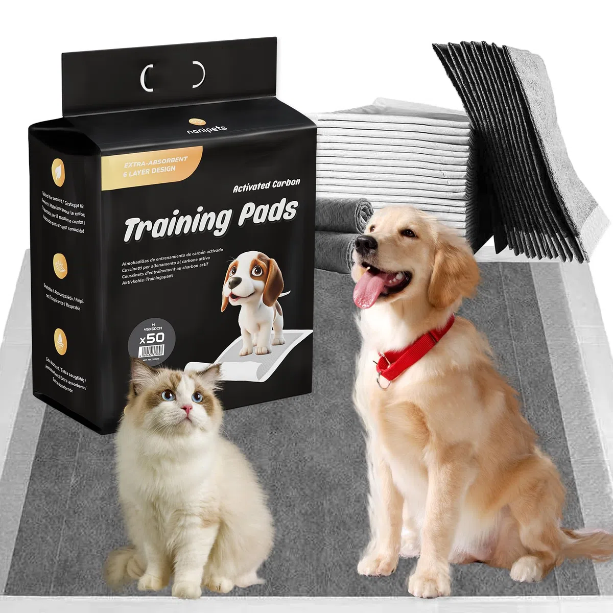 Tappetini Igienici Per Cani Al Carbone Attivo, Assorbenti Super Assorbenti Traverse Cani E Animali Domestici, 45*60 CM Assorbenti Extra Large Addensati Per Vasino, Confezione Da 50
