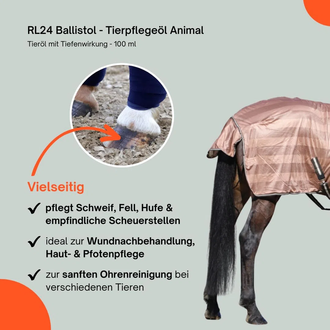 RL24 Ballistol Animal - Olio per animali domestici con effetto profondo, cura delicata per cavalli, cani ecc. | ideale per la cura della coda, del pelo e degli zoccoli | per la casa, il cortile e gli