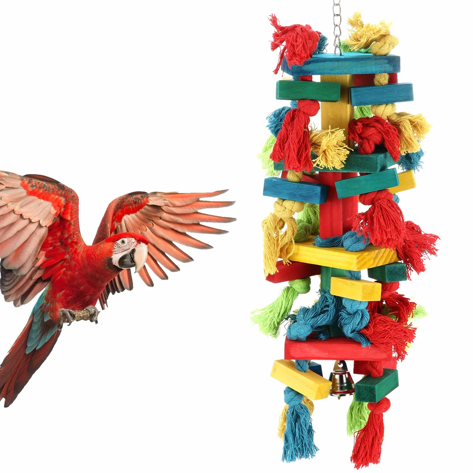 AQH Giocattolo per pappagalli, Colorful blocchi di legno masticare giocattoli per pappagallo grigio africano grigi (Multicolor A)