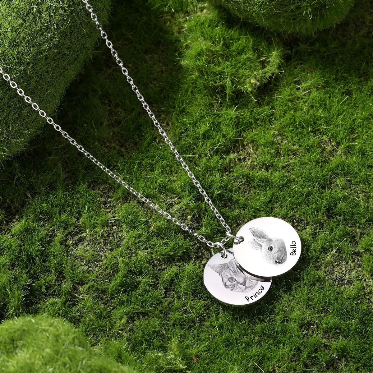 MeMeDIY Collana Personalizzata di Ritratto di Animali Domestici con Testo Foto Inciso Regali Commemorativi Personalizzati Regali per Amanti di Cani/Animali Domestici/Gatti