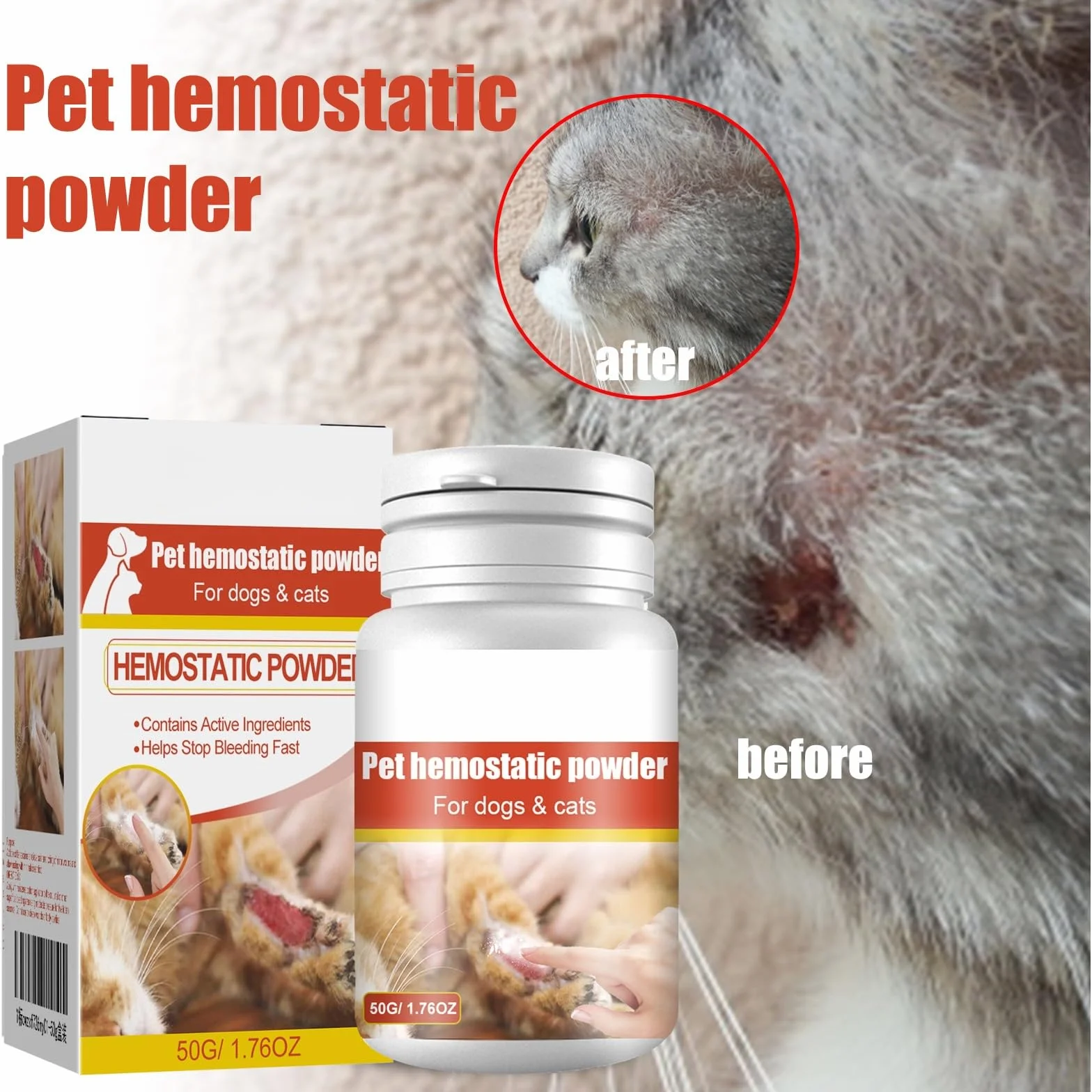 Polvere Emostatica per Cani,2pcs Polvere Stitica Sicura per Cani e Gatti,Polvere Emostatica Sicura per Cani e Blood,Cura Emostatica per Animali Domestic